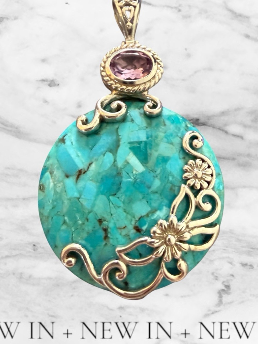Large Sterling Silver Mohave Turquoise & Amethyst Pendant | 925 Thailand